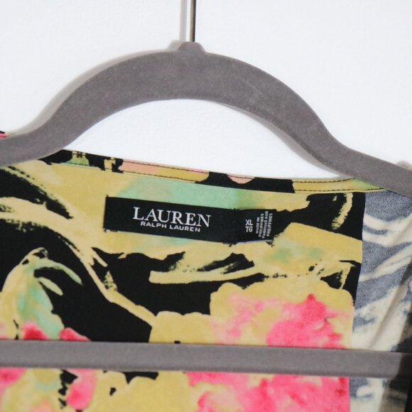 Lauren Ralph Lauren Floral Ruffle Trim Surplice Jersey Top Women XL Wrap Stretch - Picture 4 of 7